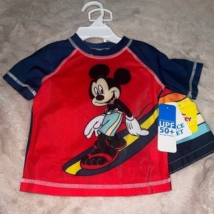 NWT Disney Mickey Mouse/Swim Rash Guard and Swim Trunks- 18M